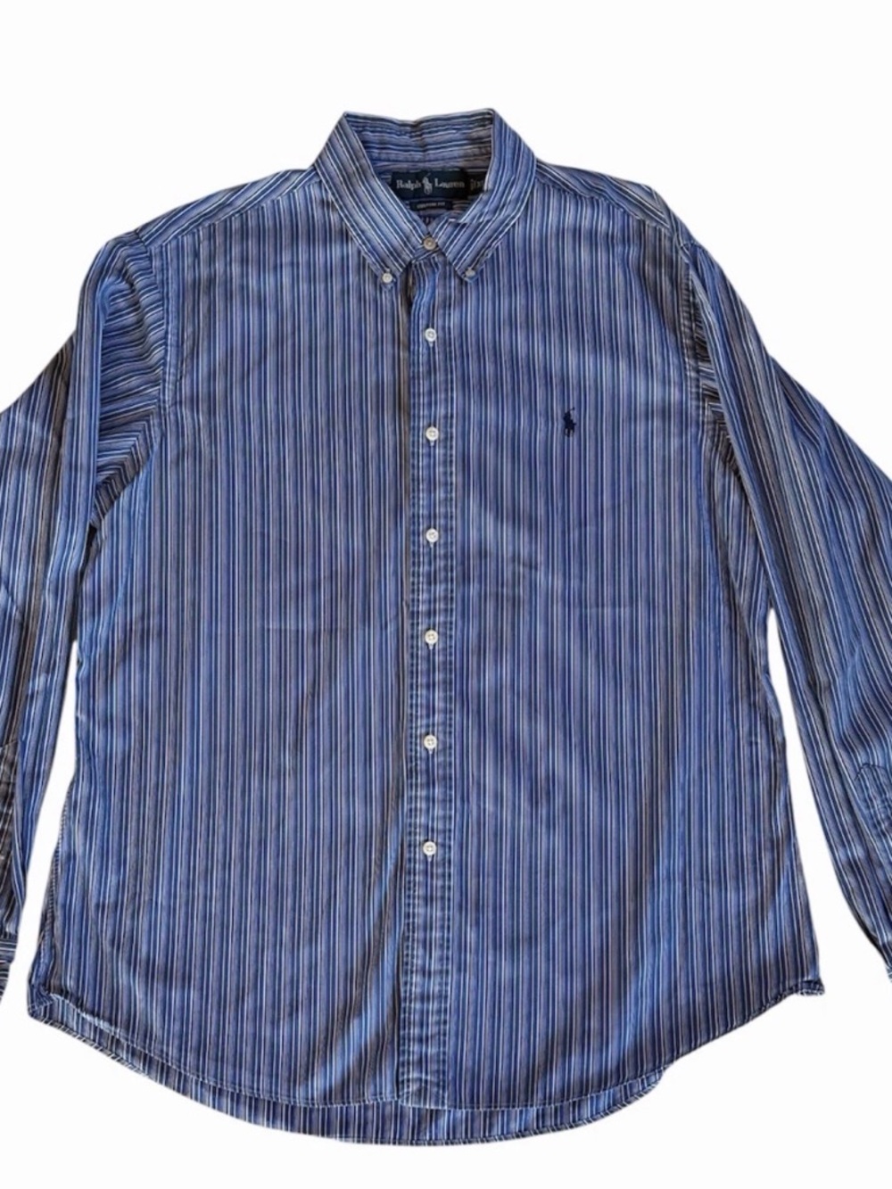 Ralph Lauren Mens Custom Fit Striped Button Down Shirt Blue White Size XL